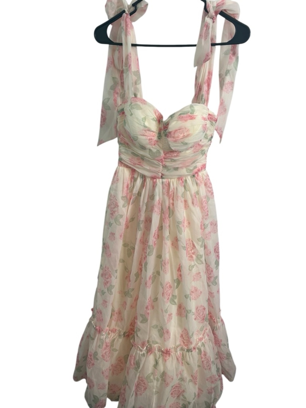 MABLE Cream Dress with Pink Rose Print - Picture 3 of 9